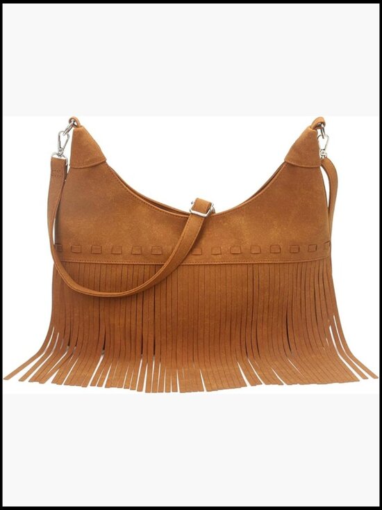 Handbags - Fringe Hobo Crossbody Bag Vegan Suede Western Crescent Purse Hippie Shoulder